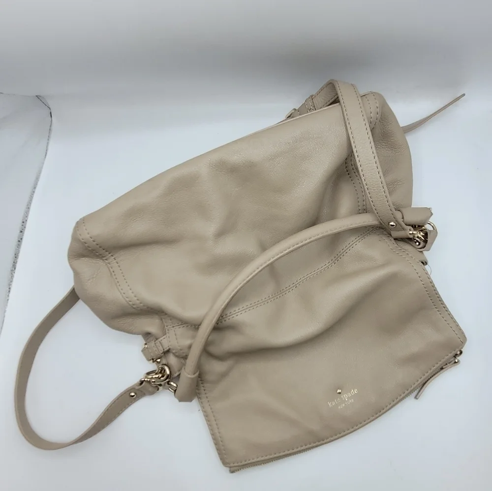 Kate Spade Boerum Place Devin Pebbled‎ Beige Leather Satchel Crossbody Bag